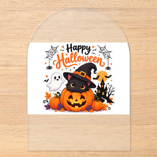 Invitaciones Acrílicas Taza de viaje Feliz Halloween de gato lindo - Bruj