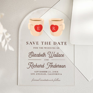 Invitaciones Acrílicas Tazas de café lindas para boda Save the Date