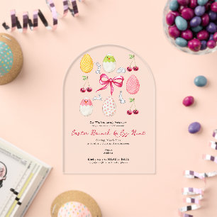 Invitaciones Acrílicas Tazón de Pascua Brunch Caza de Huevos Cereza Coque