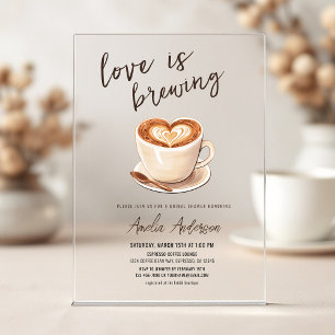 Invitaciones Acrílicas Té de Despedida de Soltera Café Love is Brewing