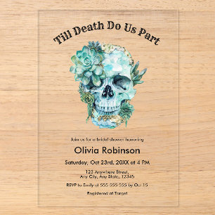 Invitaciones Acrílicas Té de Novia de Halloween Hasta que la Muerte nos S