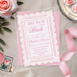 Invitaciones Acrílicas Té desposada vintage de encaje rosa claro y blanco