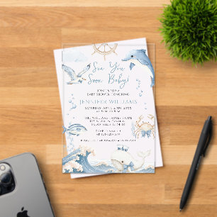 Invitaciones Acrílicas Te Veré Pronto Bebé Niño Océano Ducha