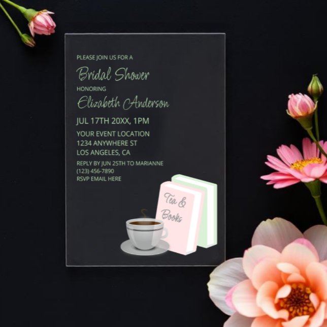 Invitaciones Acrílicas Tea & Books Bridal Shower (Subido por el creador)