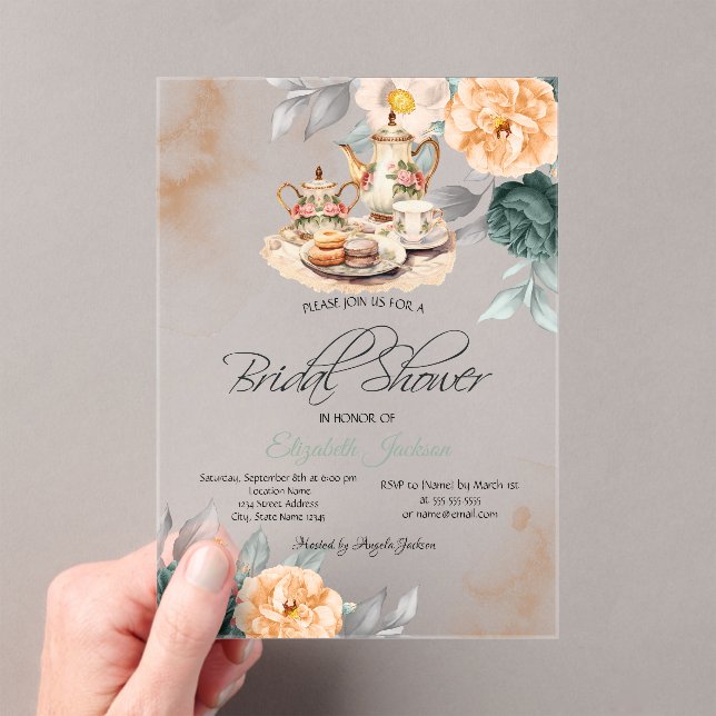 Invitaciones Acrílicas Tea Set Green Rosas Brillante (Insitu (portátil))
