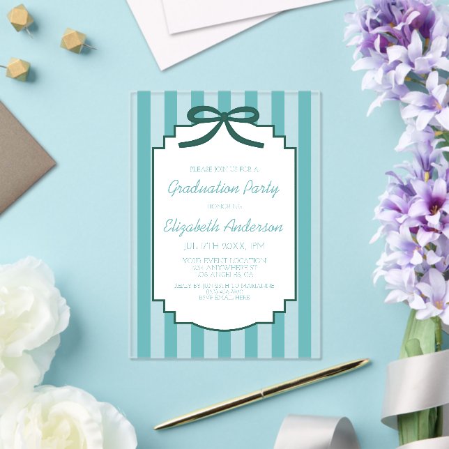 Invitaciones Acrílicas Teal Green Graduation (Insitu (Boda))