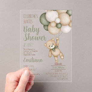 Invitaciones Acrílicas Teddy Bear Baby Shower Boy Invitat acrílico españo