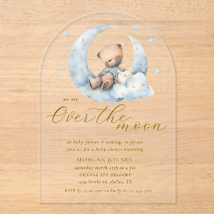 Invitaciones Acrílicas Teddy Bear Moon Over the Moon Baby Shower