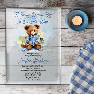 Invitaciones Acrílicas Teddy Bear Picnic Beary Special Boy Baby Shower