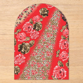 Invitaciones Acrílicas Tejido rojo vibrante con intrincado floral y