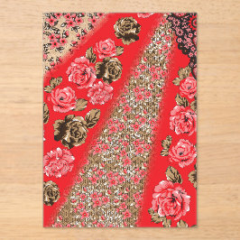 Invitaciones Acrílicas Tejidos rojos vibrantes con intrincados florales y