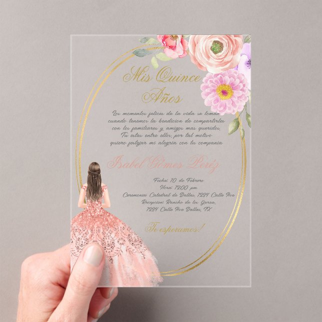 Invitaciones Acrílicas Tema acrílico rosa quinceañera (Insitu (portátil))