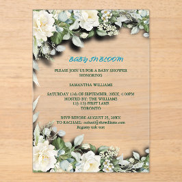 Invitaciones Acrílicas Tema de Acuarela Azul Floral