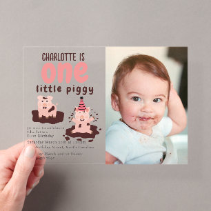 Invitaciones Acrílicas Tema de cerdo Little Piggy cumpleaños 1er 1er cump