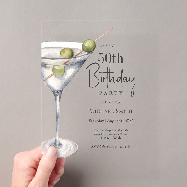 Invitaciones Acrílicas Tema de Cóctel Martini para Fiesta de Cumpleaños 5 (Insitu (portátil))