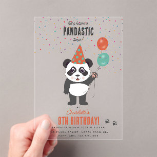 Invitaciones Acrílicas Tema de Cumpleaños de Osito Panda Kawaii para Niño