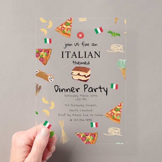 Invitaciones Acrílicas Tema de fiesta de cena de pizza y pasta de comida  (Insitu (portátil))