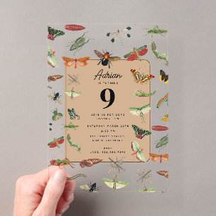 Invitaciones Acrílicas Tema de fiesta de cumpleaños de insectos vintage c
