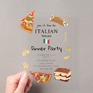 Invitaciones Acrílicas Tema de fiesta de cumpleaños de pizza y pasta de c