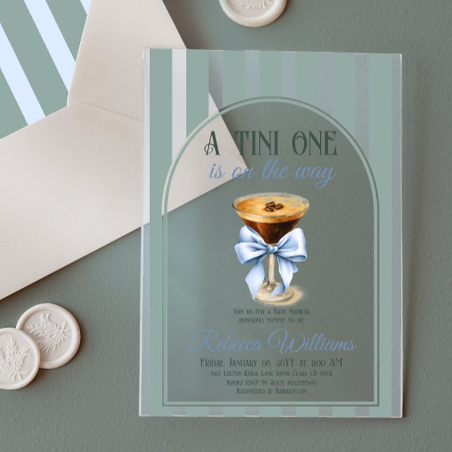 Invitaciones Acrílicas Tema del café Espresso Martini Blue Bow Baby Showe (Subido por el creador)