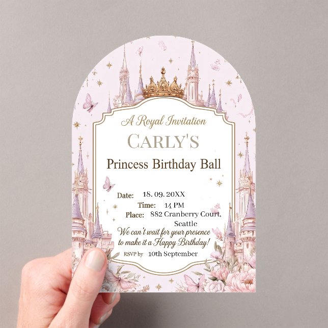 Invitaciones Acrílicas Tema del Castillo de la Princesa Baile de Cumpleañ (Insitu (portátil))