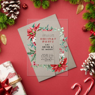 Invitaciones Acrílicas Tema festivo de Navidad Poinsettia Frame Party