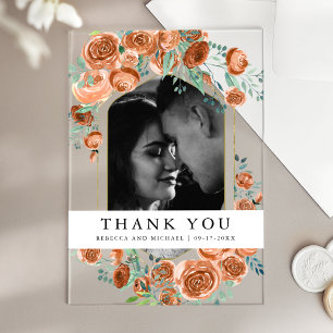 Invitaciones Acrílicas Terracota Agradecimiento de Boda con Foto Floral