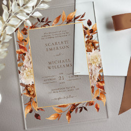Invitaciones Acrílicas Terracota Flores Óxido Boho Foliaje de Otoño Boda