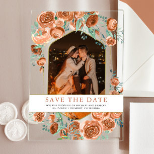 Invitaciones Acrílicas Terracotta Boda Floral Guardar la fecha
