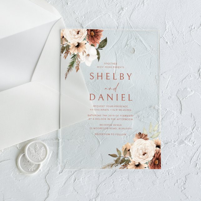 Invitaciones Acrílicas Terracotta Bohemian Flowers All Seasons Boda (Subido por el creador)