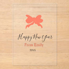 Invitaciones Acrílicas Terracotta bow happy new year name year boho retro