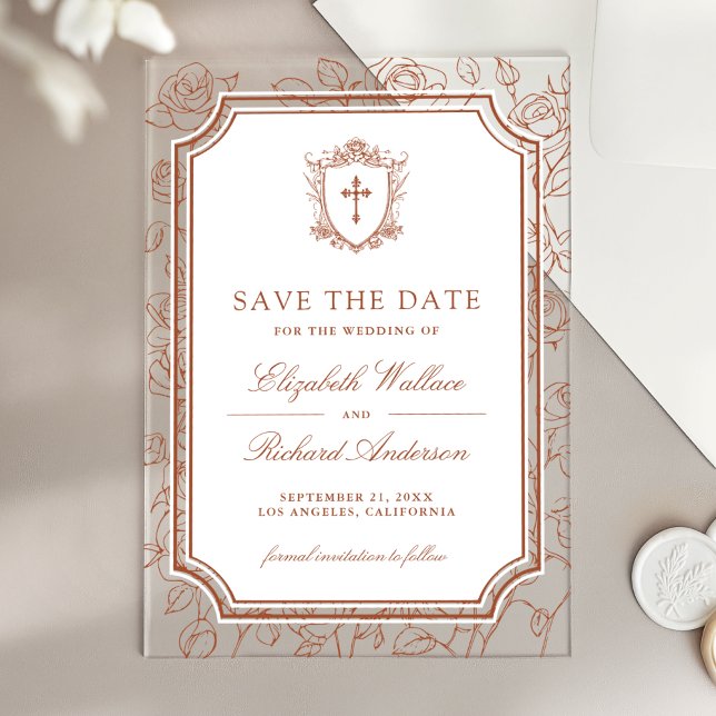 Invitaciones Acrílicas Terracotta Catholic Wedding Save the Date (Subido por el creador)