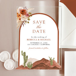 Invitaciones Acrílicas Terracotta Desert Cactus Wedding Save the Date