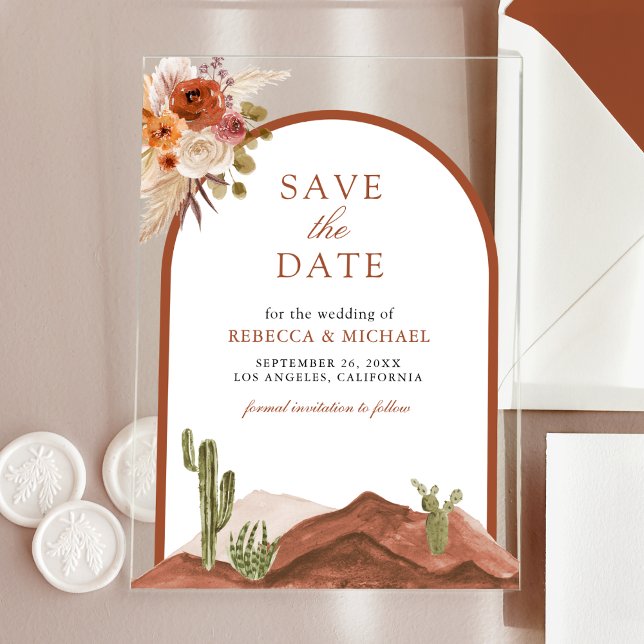 Invitaciones Acrílicas Terracotta Desert Cactus Wedding Save the Date (Subido por el creador)