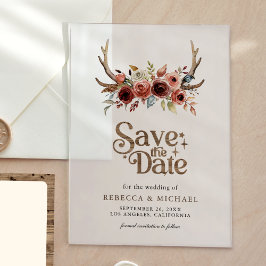 Invitaciones Acrílicas Terracotta Floral Antlers Wedding Save the Date