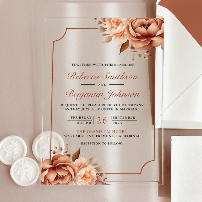 Invitaciones Acrílicas Terracotta Floral Border Wedding (Subido por el creador)