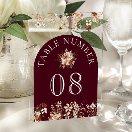 Invitaciones Acrílicas Terracotta Floral Burgundy Acrylic Table Number