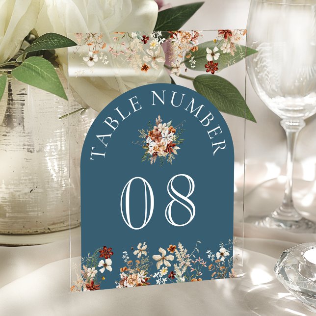 Invitaciones Acrílicas Terracotta Floral Dusty Blue Acrylic Table Number (Subido por el creador)