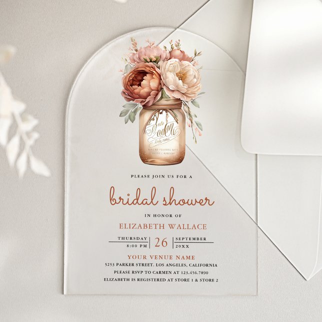 Invitaciones Acrílicas Terracotta Floral Mason Jar Bridal Shower (Subido por el creador)