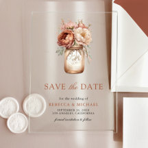 Terracotta Floral Mason Jar Wedding Save the Date