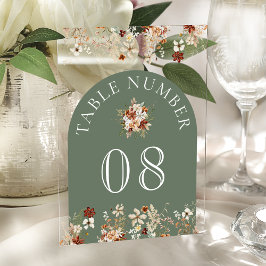 Invitaciones Acrílicas Terracotta Floral Sage Green Acrylic Table Number