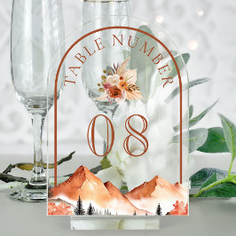 Invitaciones Acrílicas Terracotta Mountain Wedding Acrylic Table Number