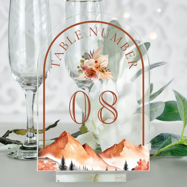 Invitaciones Acrílicas Terracotta Mountain Wedding Acrylic Table Number (Subido por el creador)