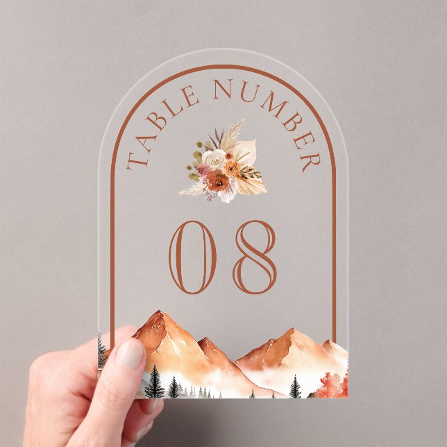 Invitaciones Acrílicas Terracotta Mountain Wedding Acrylic Table Number (Insitu (portátil))