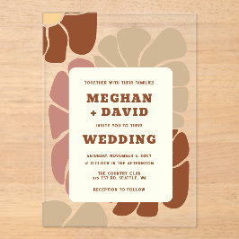 Invitaciones Acrílicas Terracotta Retro Groovy Boho Moda Boda Floral