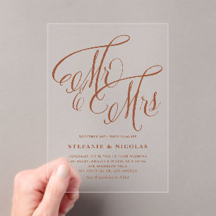 Invitaciones Acrílicas Terracotta Sr. y Sra. Rustic Calligraphy Boda