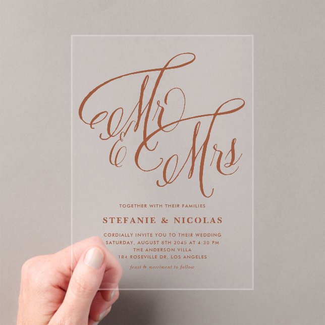 Invitaciones Acrílicas Terracotta Sr. y Sra. Rustic Calligraphy Boda (Insitu (portátil))