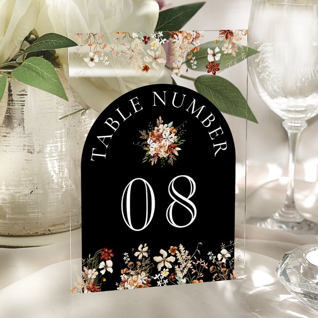 Invitaciones Acrílicas Terracotta Wildflower Black Acrylic Table Number (Subido por el creador)