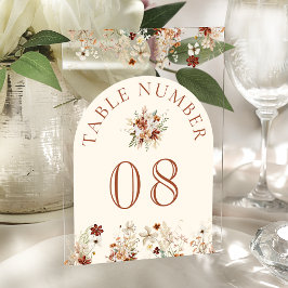 Invitaciones Acrílicas Terracotta Wildflower Cream Acrylic Table Number