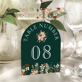 Invitaciones Acrílicas Terracotta Wildflower Emerald Acrylic Table Number